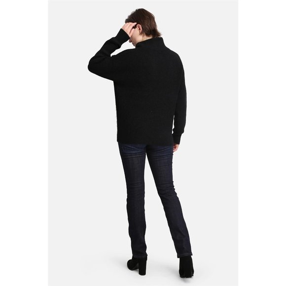 COMFY LUXE WOMEN'S SOLID BLACK MOCK TURTLENECK SWEATER W/ ZIPPER - OS - Picture 3 of 6